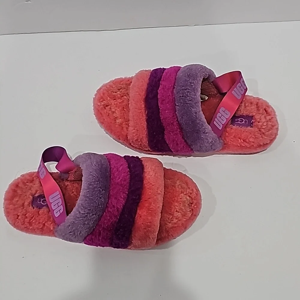 Ugg Fluff Yeah Slide Slippers Size 6 multi color purple pink